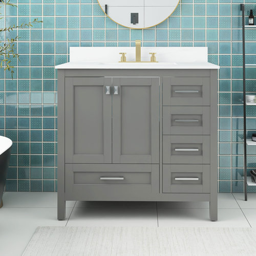 Staykiwi 36.37'' Single Bathroom Vanity with Carrara Marble Top Wayfair